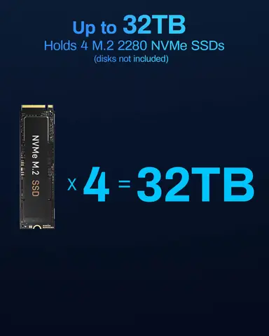 Корпус SSD TERRAMASTER D4 NVMe — 40 Гбит/с, 4 отсека, USB-накопитель Type-C, поддержка твердотельных накопителей 4xM.2 NVMe 2280 (без дисплея)