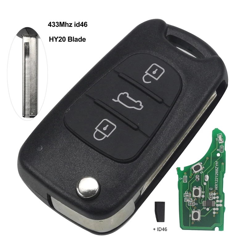 Jingyuqin дистанционный флип чехол для ключа автомобиля, пригодный для Kia K2 K5 Sportage hyundai I20 I30 IX35 Avante 433 МГц ID46 чип 3 кнопки