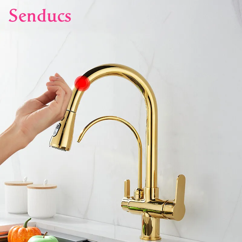 Домашние выдвижные кухонные смесители для горячей и холодной воды с кранами