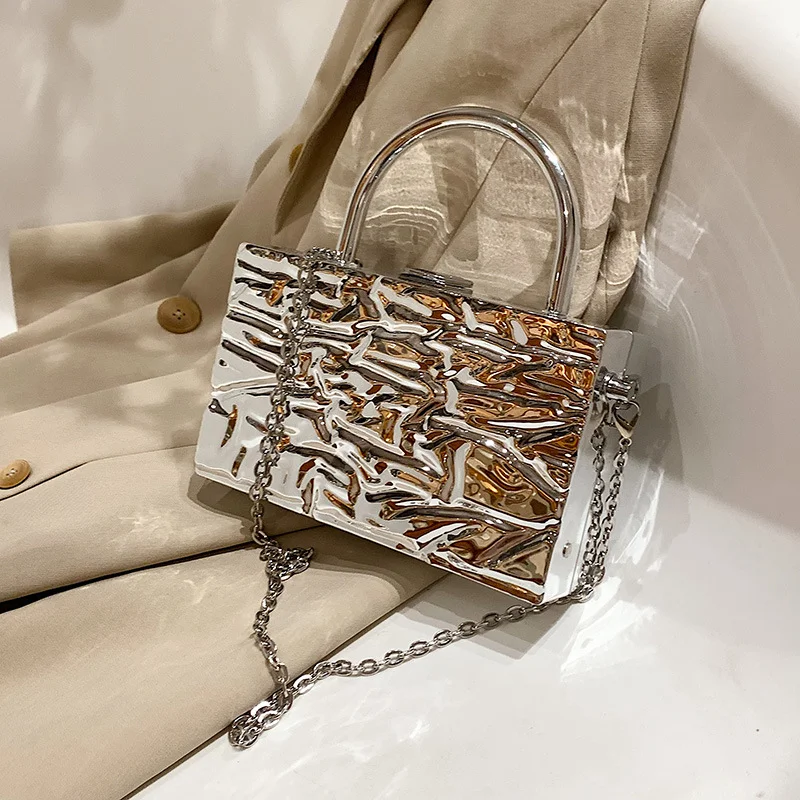

Женская сумка-клатч с металлической ручкой, дизайнерская сумка-кошелек на цепочке, серебристая Сумка-тоут через плечо, 2023
