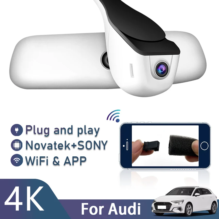 Автомобильный видеорегистратор с Wi-Fi и двумя объективами UHD 2160P для Audi A1 A3 A4 A5 A6 A7 A8