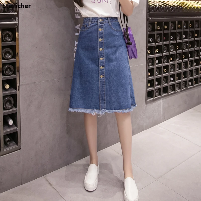 Однобортная джинсовая юбка для женщин модная облегающая миди из денима в