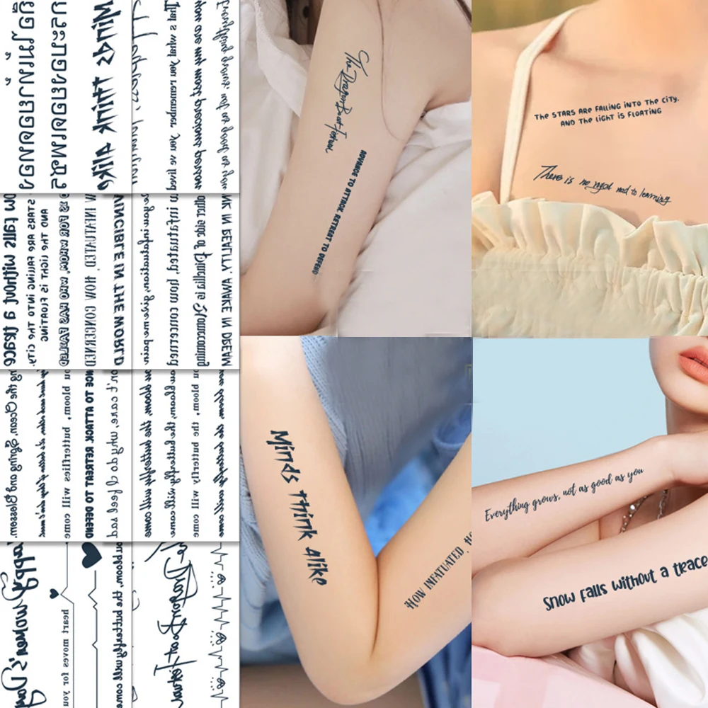

English Tattoo Sticker Juice Clavicle Tattoo Sticker Temporary Tattoos Body Art Waterproof Sweat Resistant Festival Accessories