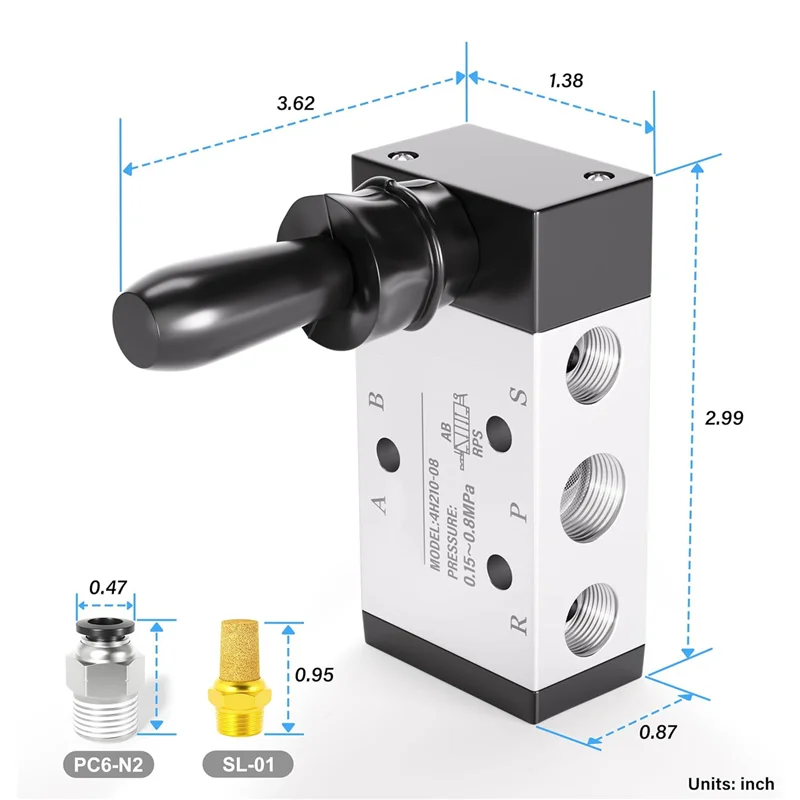 1/4 дюйма NPT 5-ходовой 3-позиционный воздушный ручной рычаг с управлением клапаном