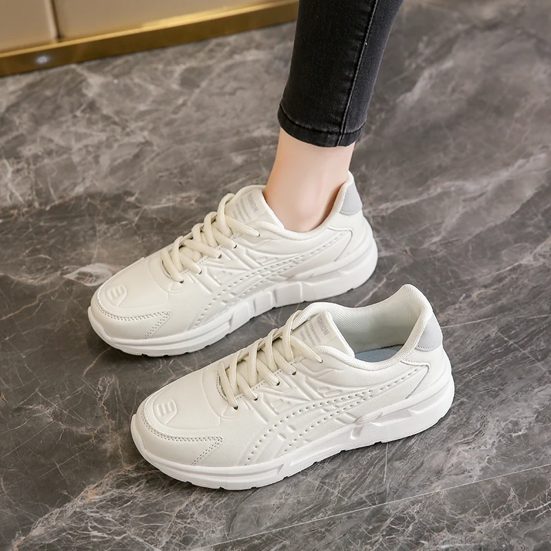 Women Sneakers Big Size 41 Casual Breathable 2022 New High Quality Leather Beige White Female Platform Vulcanized Women Shoes