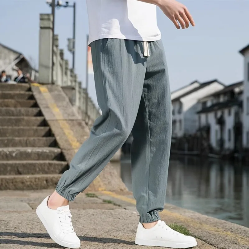 

Брюки-султанки мужские льняные, брендовые штаны для фитнеса, повседневные свободные дышащие удобные штаны, лето 2023