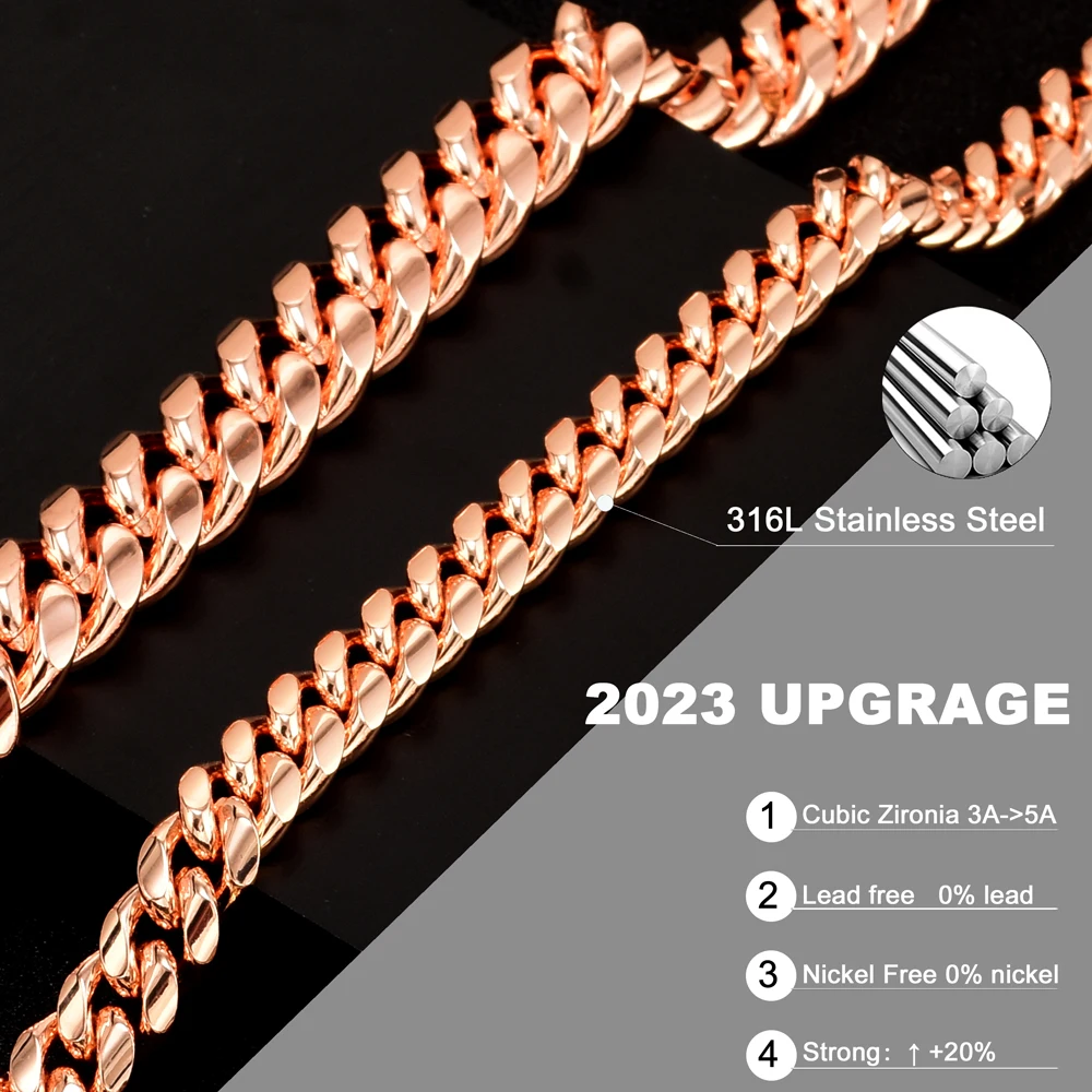 Женский браслет из нержавеющей стали с фианитом розового золота позолотой 14 к и