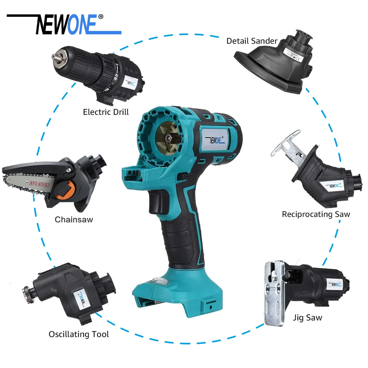6-in-1Multi Power Tool Electric Drill Reciprocating Saw Oscillating Tool Jig Saw Sander Combo Kit Replaceable Head For Makita