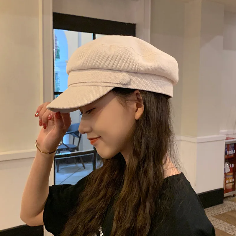 

2021 Berets For Women's Spring Summer Sunhat Net Red Beret Female Navy Hat Fashionable Casual Octagonal Retro Hats Peaked Cap
