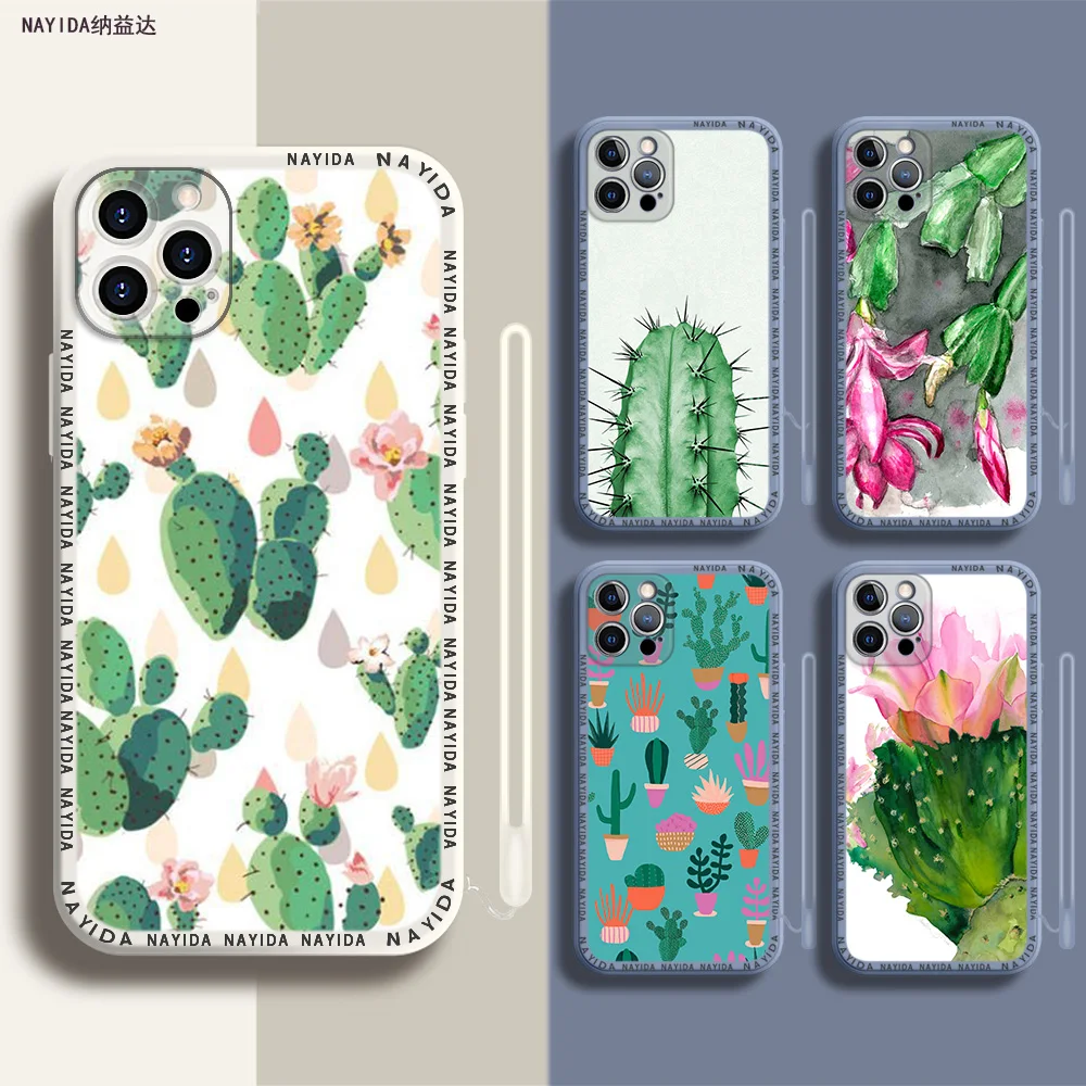 

Phone Case For iPhone 14 13 11 12 Mini Pro Max XS XR X Soft Silicone TPU Cover Luxury Plants Cactus Lovely Cactus