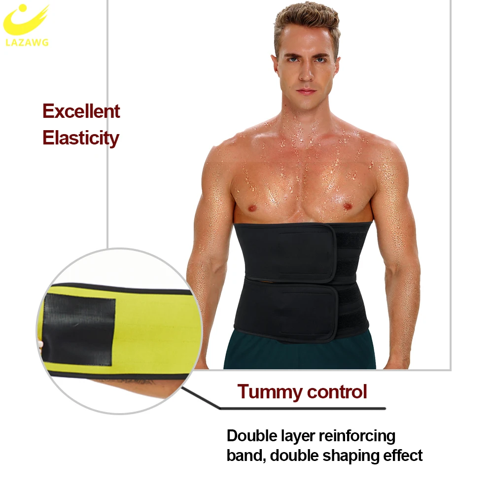 LAZAWG Men Waist Trainer Tummy Belt Weight Loss Sweat Corset Belly Cincher Girdles Band Neoprene Body Shaper Fat Burner Slimming