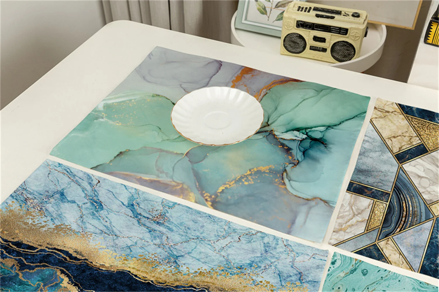 32x42 см скандинавский Ins Радужный мраморный хлопковый кухонный коврик с