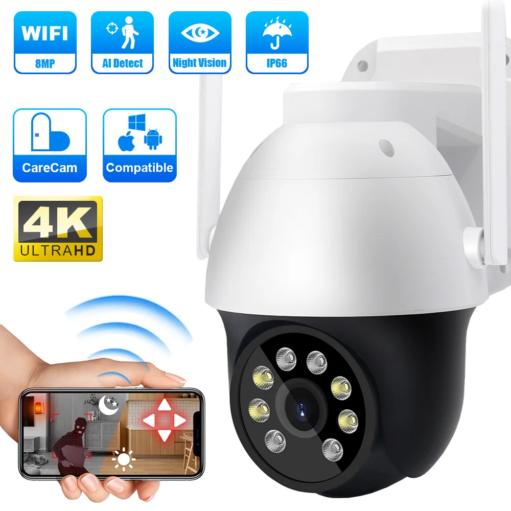 Outdoor Waterproof 4K 8MP Wifi Surveillance Camera CCTV IP Security Protection Camera Street Smart Webcam Remote Control Monitor