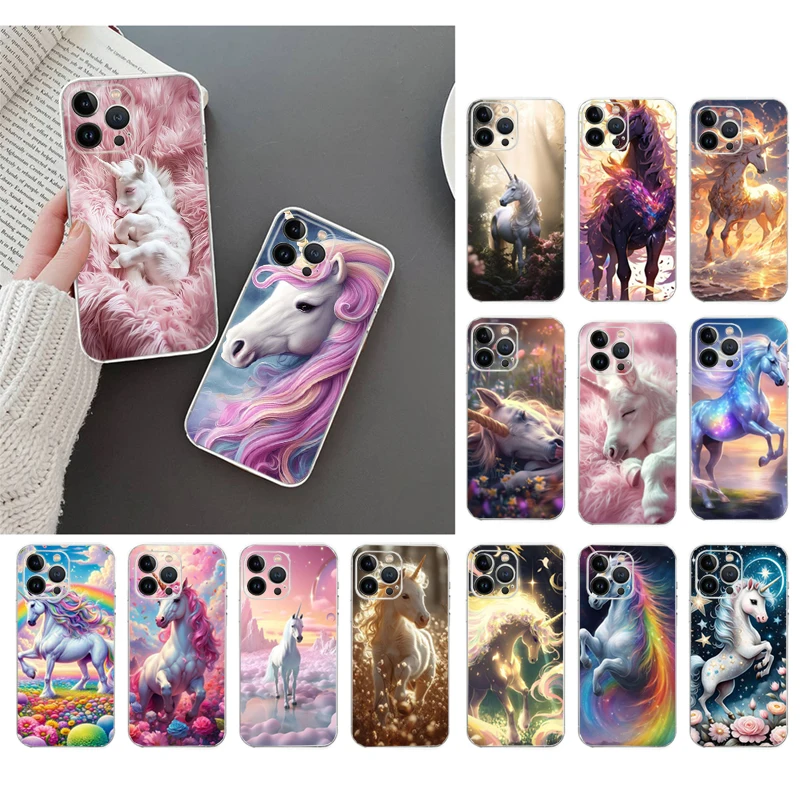 Чехол для телефона с единорогом и лошадью iphone 15 14 Pro Max 13 12 11 XSMax XR mini Plus