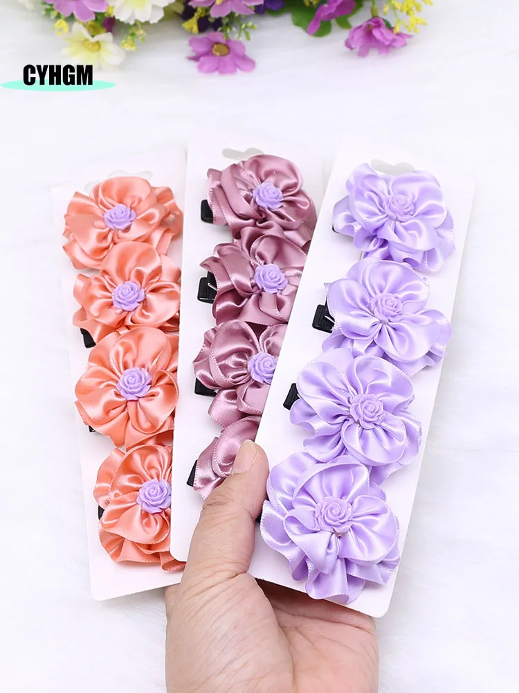 

wholesale new flower ribbon hair clips for girls silk hairpins Fashion handmade ladies Barrettes C06-1