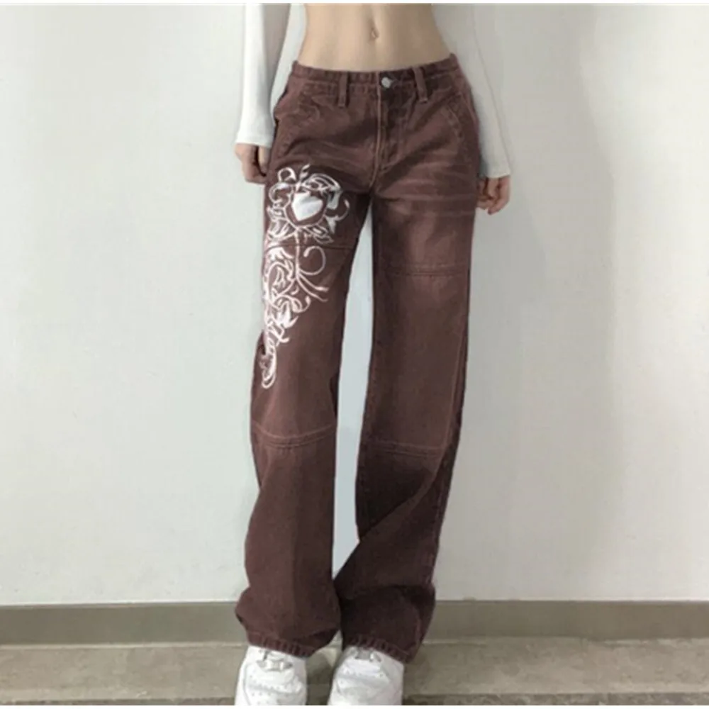 

Women Casual Baggy Jeans Y2K Grunge Pants Egirl Aesthetic Hippie Wide Leg Cargo Pants Loose Jeans Vintage 90s Streetwear Joggers