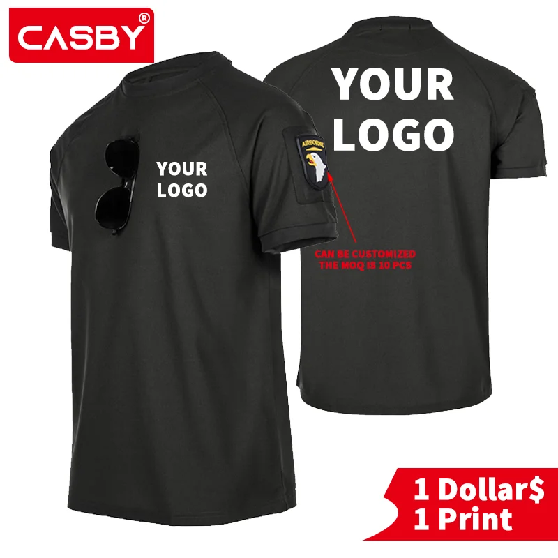 

Men's Outdoor Tactical Military T-shirt Breathable Army Combat Custom logo badge Quick Dry Hunting Hiking Tee Lapel short sleeve