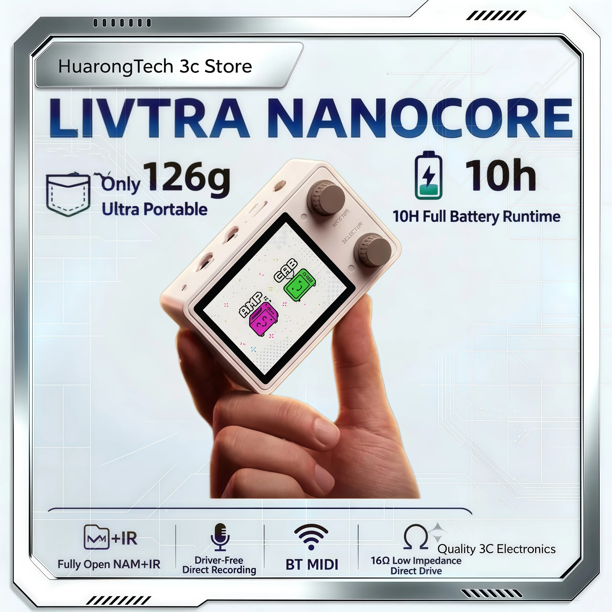 Фото Многофункциональная гитарная педаль LIVTRA NANOCOR Mini: портативный музыкальный процессор эффектов с большим 2,4-дюймовым экраном, удобный для использования №1