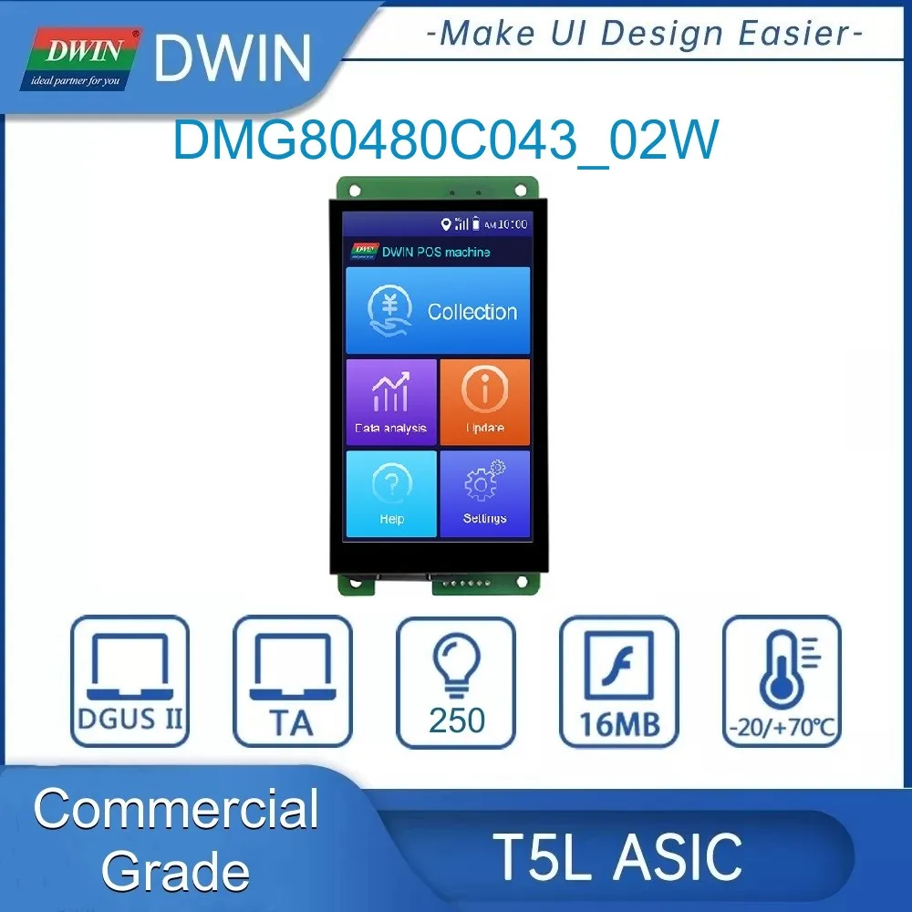 Dwin T5L HMI Intelligent Display,4.3" IPS 800X480 LCD Module Screen  CTP/RTP TTL UART Port DMG80480C043_02W