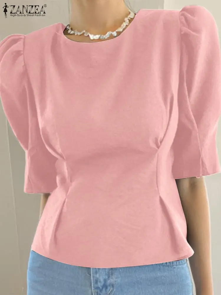 

Женская приталенная блузка с круглым вырезом и рукавами-Гиго