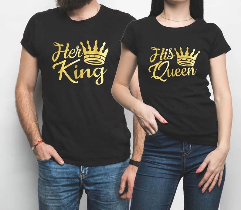 

King and Queen Shirt Women Aesthetic Clothes Matching Love Couples Tshirts Best Couple Tees Women Lovers Letter