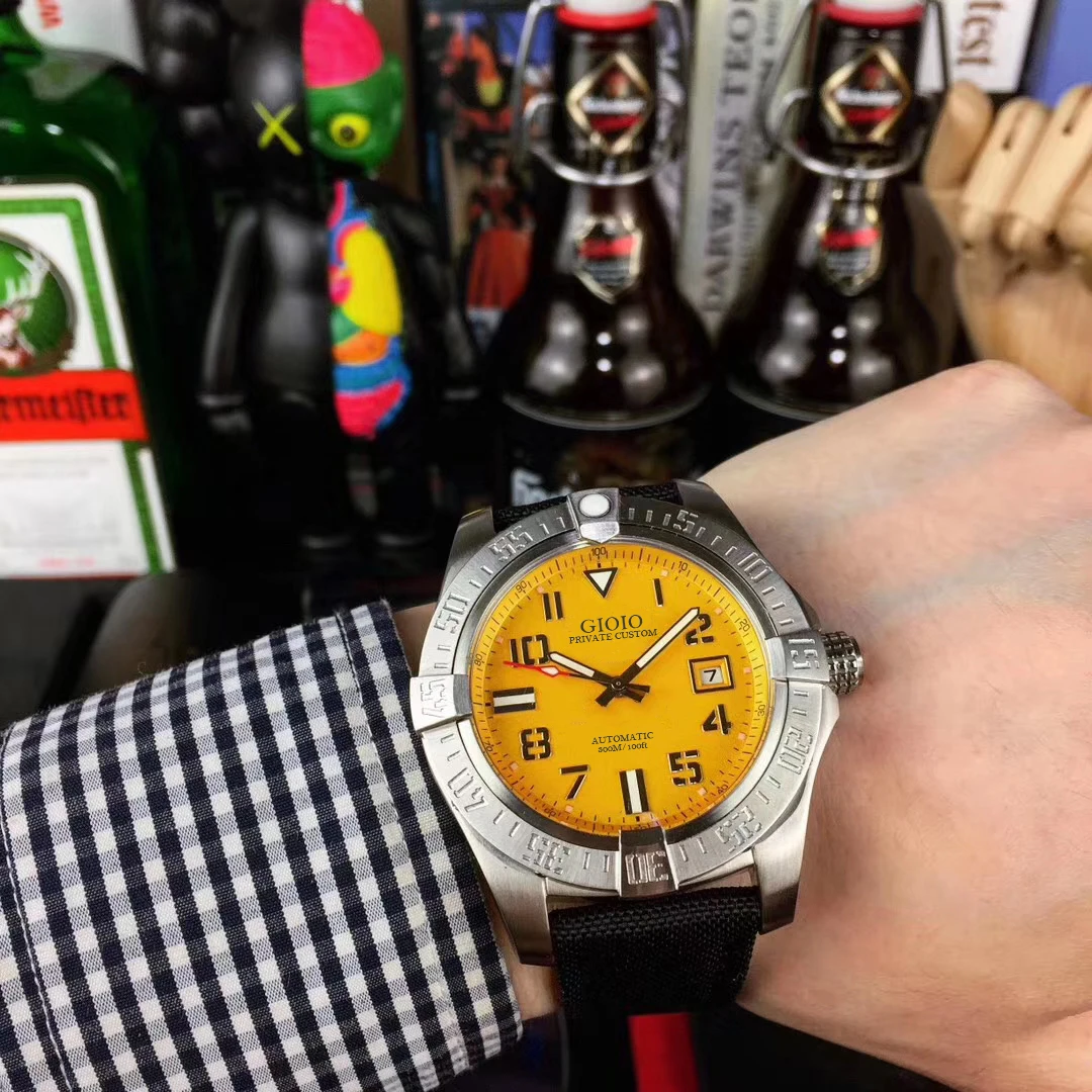 

Автоматические механические мужские часы черный зеленый холст кожа