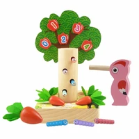 3 in 1 montessori educational wooden toys digital apple tree pecker catching insects pulling radish scene interactive house toys
