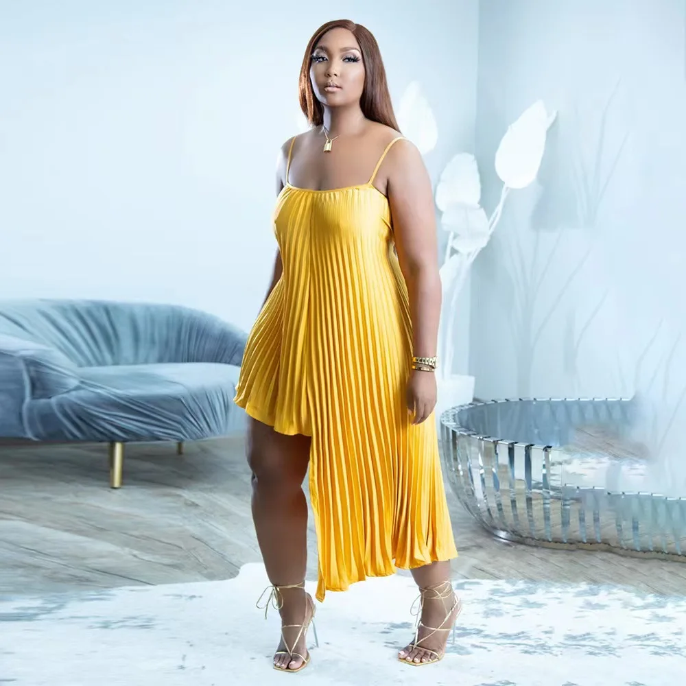 Plus Size Elegant Women Dress Ruffle Print Irregular Club Outfit Casual Sleeveless Luxury Gown 2023 Summer Evening Party Dress