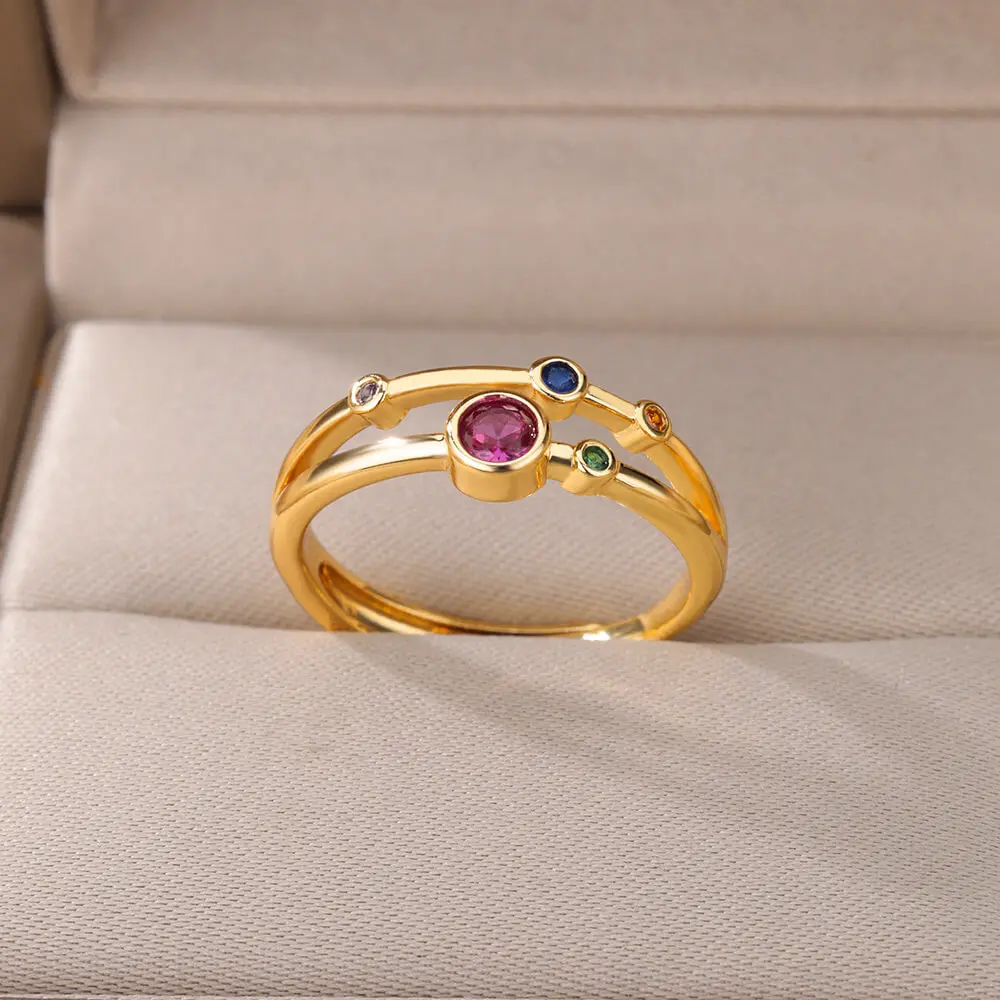 

Colorful Zircon Round Stone Rings For Women Stainless Steel Gold Color Finger Ring Wedding Aesthetic Jewelry Gift bijoux femme