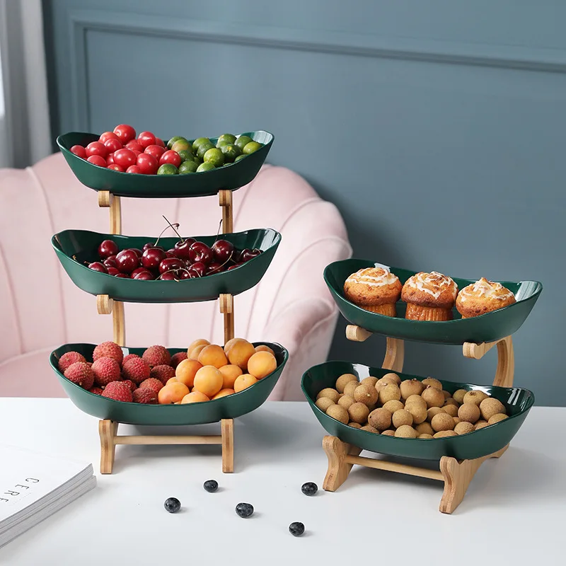 

Nordic multi-layer solid wood fruit plate, living room coffee table snack plate, fruit basket light extravagant plate