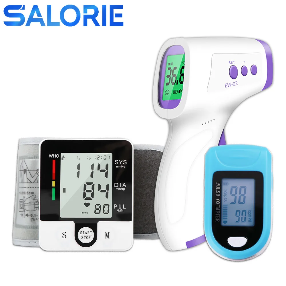 

Medical Wrist Blood Pressure Monitor Tonometer Tensiometer Fingertips Pulse Oximetry Oximeter Digital Infrared Body Thermometer
