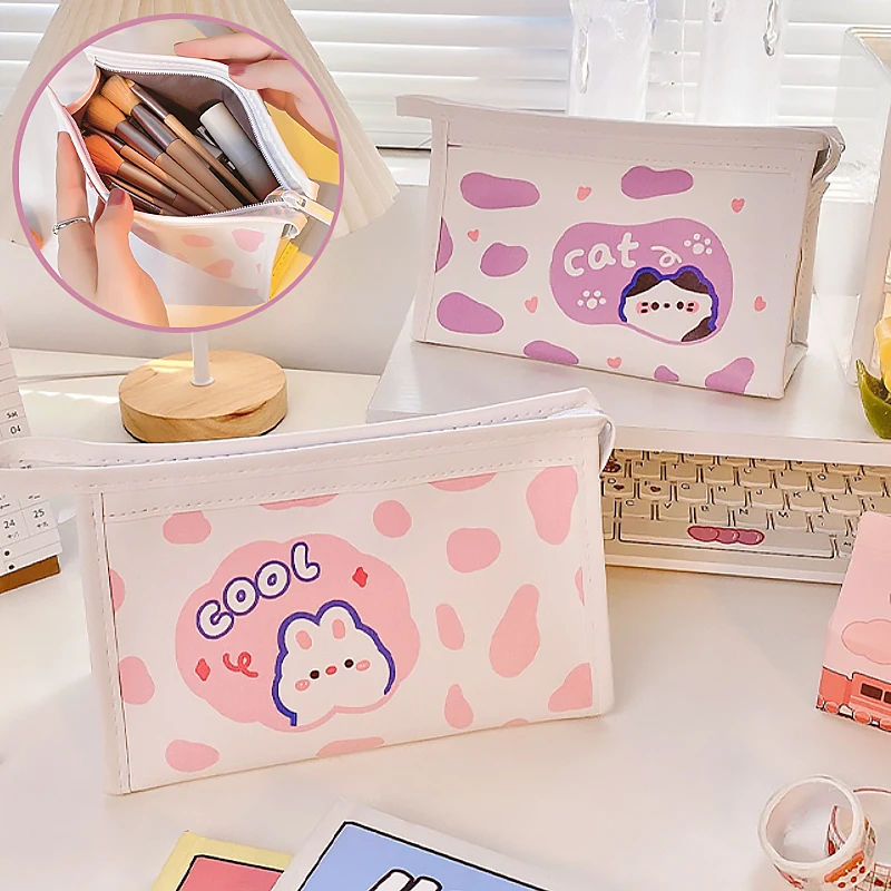 

1pc 5 Styles Cute Milk Makeup Bag Cartoon Large Capacity Travel Toiletry Organizer Handbag Cosmetic Make Up Brushes Storage Case