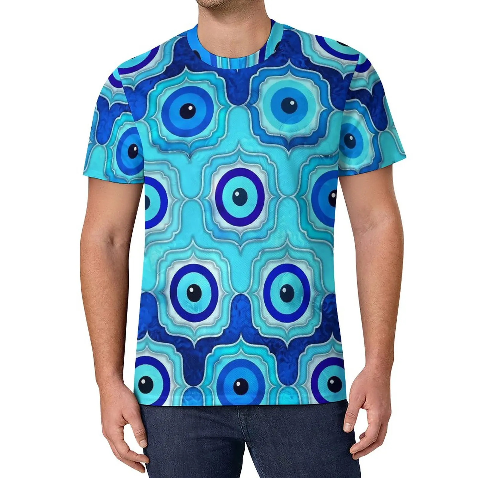 

Evil Eye Tile T-Shirt Abstract Print Retro T-Shirts Male Aesthetic Tshirt Beach Short Sleeve Design Clothing Big Size 5XL 6XL