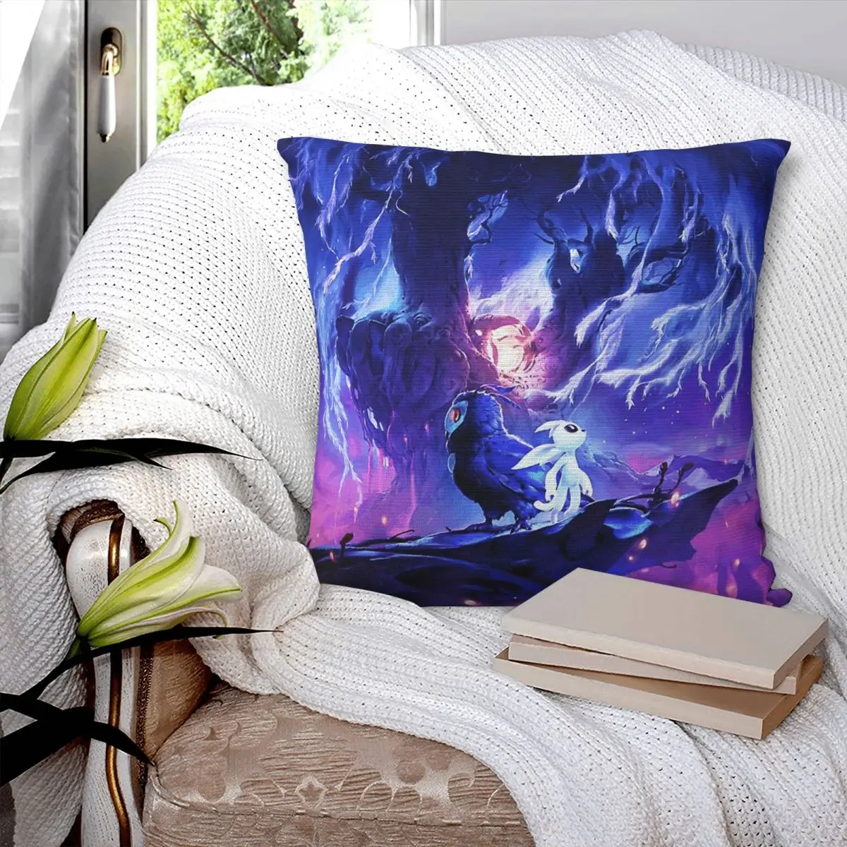 Фото Квадратная наволочка Ori And The Will Of The Wisps из полиэстера, льна и бархата с узором, декоративная наволочка на молнии, чехол для подушки, 18 дюймов №3