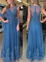 appliques beading mother of the bride dress with shawl tulle sheer blue sexy luxury gowns vestidos de boda invitada
