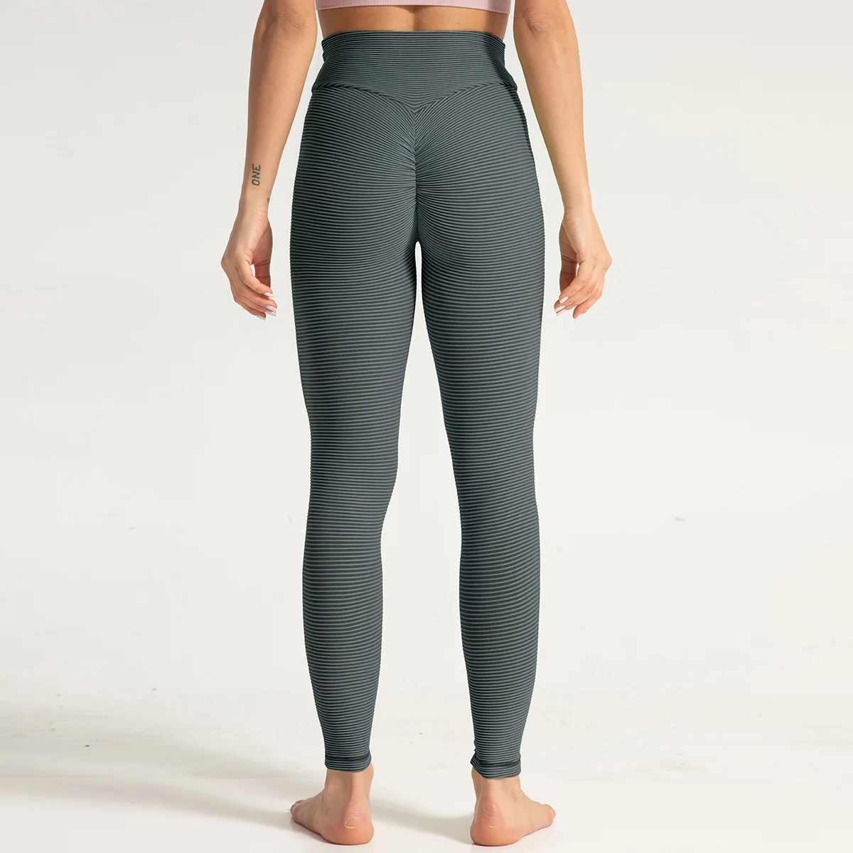 K High Waist Tight Peach Hip Lifting Leggings Push Up Sport Women Fitness Running Yoga Pants Energy Stripe Gym Girl Leggings