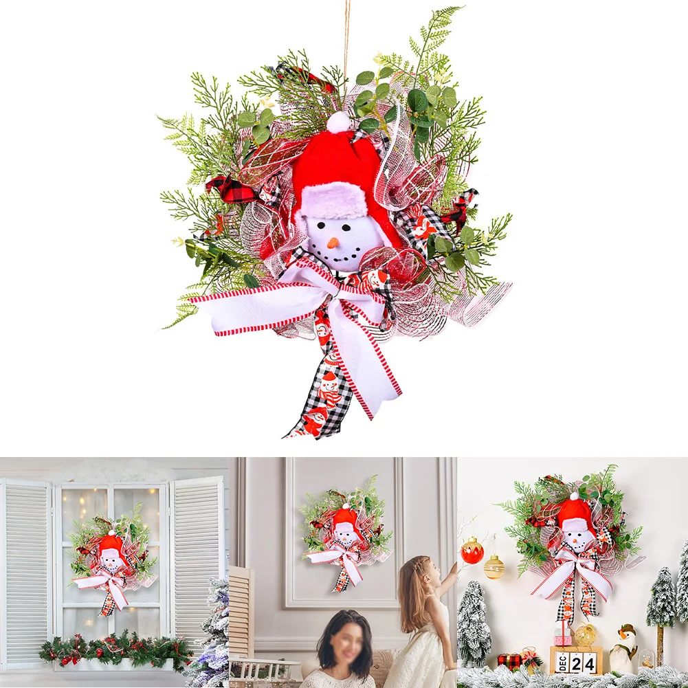 

1Pc Cloth Xmas Snowman Wreath Spring Artificial Flower Garland Cartoon Snowman Ribbon Wreath 50*25*10cm Christmas Decoration