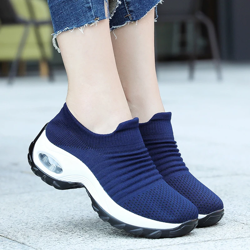 Casual Women's Walking Sneakers Comfortable Soft Knitting Socks Shoes Air Cushion Increasing Height