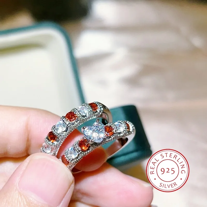 Женское кольцо с красными/белыми бриллиантами в европейском и американском