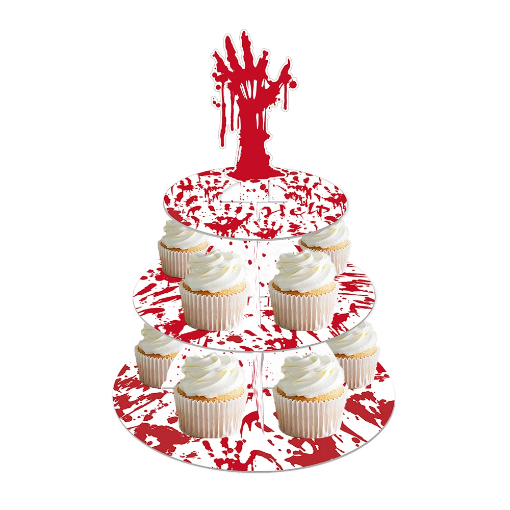 

Red Bloody Handprint Happy Halloween Boo Party Paper Cupcake Display Stand All Saints' Day Party Cake Decorating Supplies