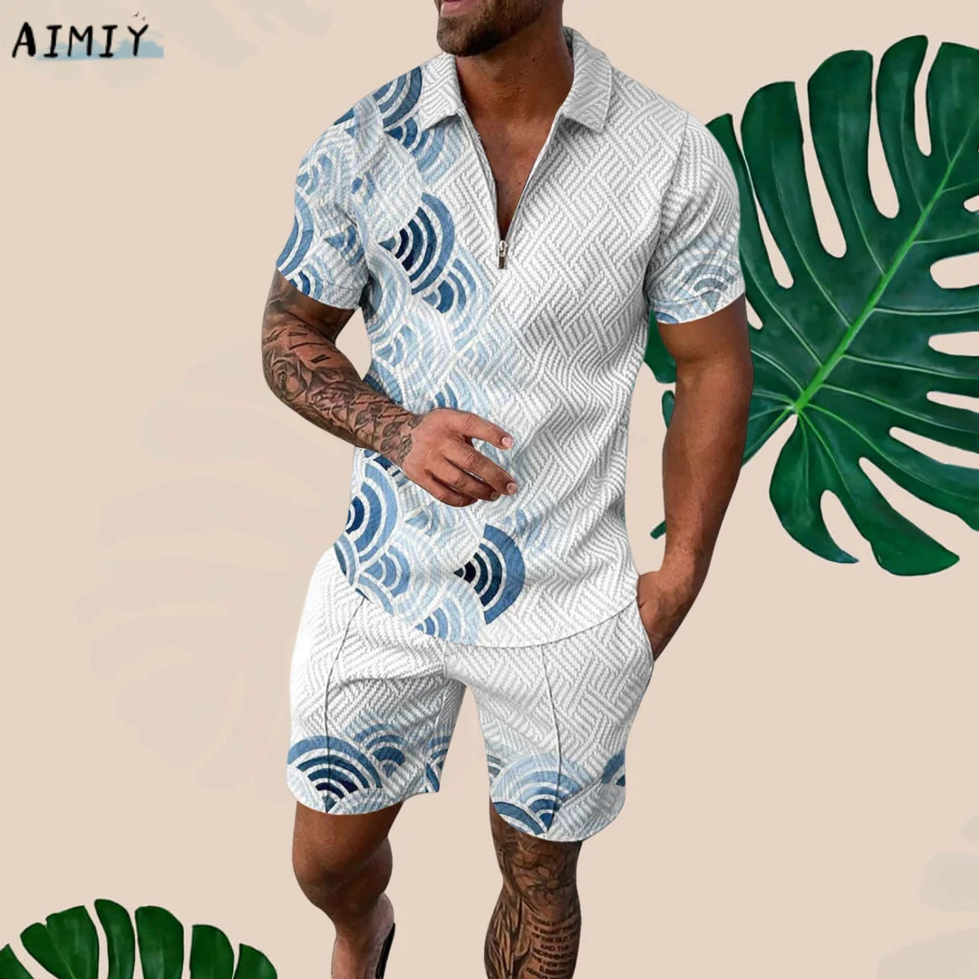 2022 Summer New Fashion Men's POLO Shirt Short Sleeve + Shorts Set Street Sports 3D Printing Outfit Men's Sportswear Suit Top
