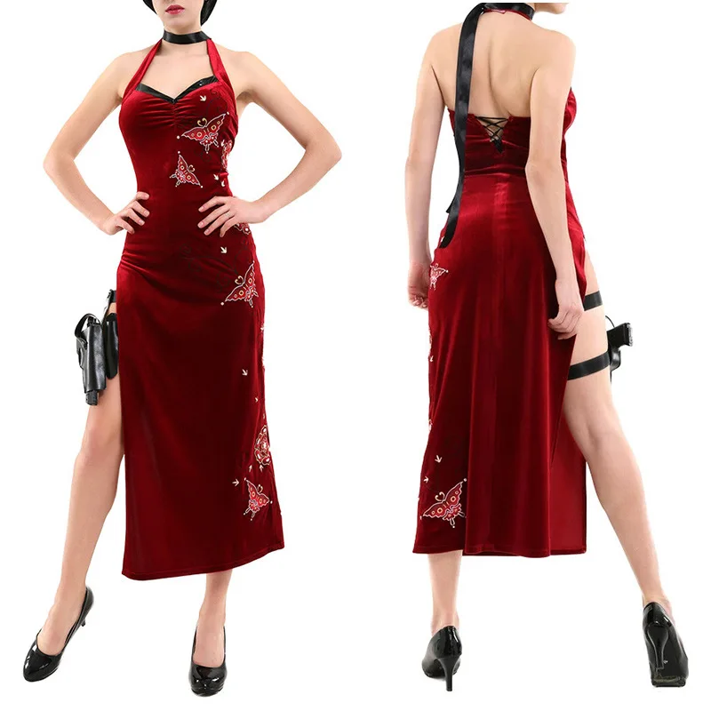 

Женский костюм для косплея Ada Wong, красное платье-Ципао с вышивкой