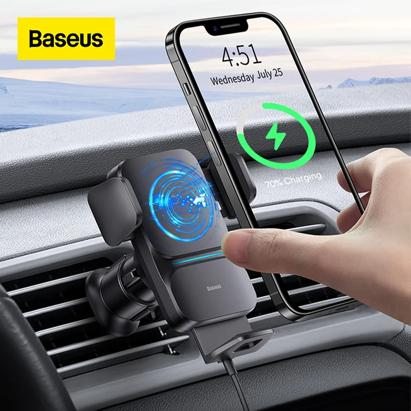 baseus qi 15w wireless car phone charger holder mount bracket fast charging holder for samsung iphone car phone holder mount free global shipping
