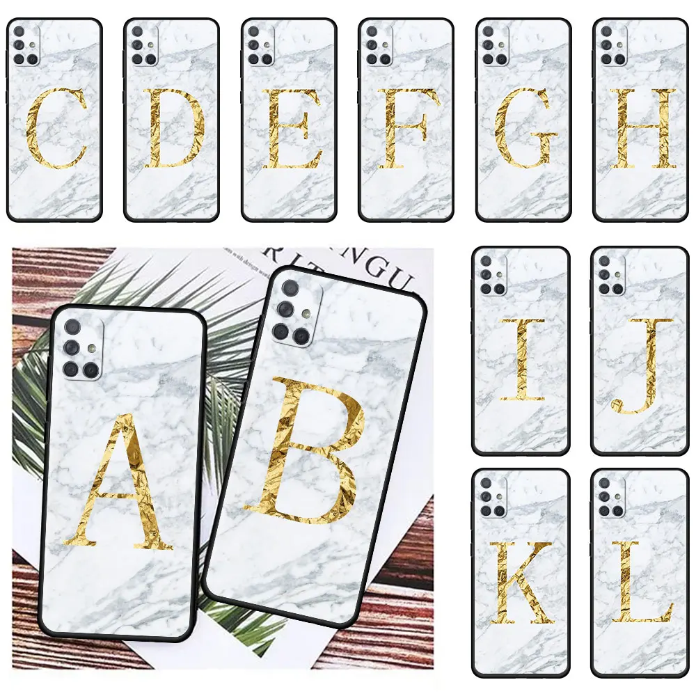 

TPU Case For Samsung Galaxy A51 A12 52 A21s A32 A31 A02s A72 A11 A41 A22 5G A01 A91 Phone Tampa Letter A B C D White Marble
