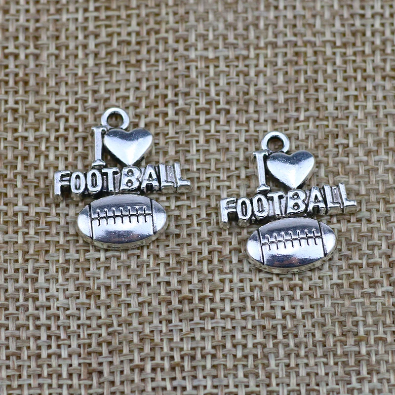 

10pcs/lot 18*20mm 2022 New Antique Silver Charm Pendant I Love Football Charm For DIY Jewelry Finding　