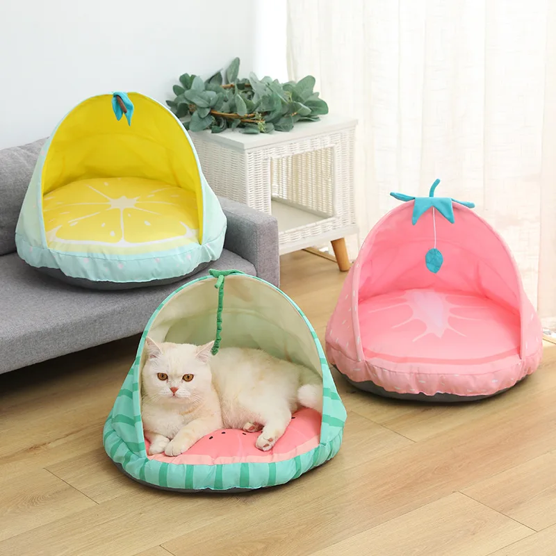

2022 New Pattern Fashion Foldable Fruit Pet Kennel Cool and Breathable Cat Kennel Tent French Bulldog Teddy Poodle Small Kennel