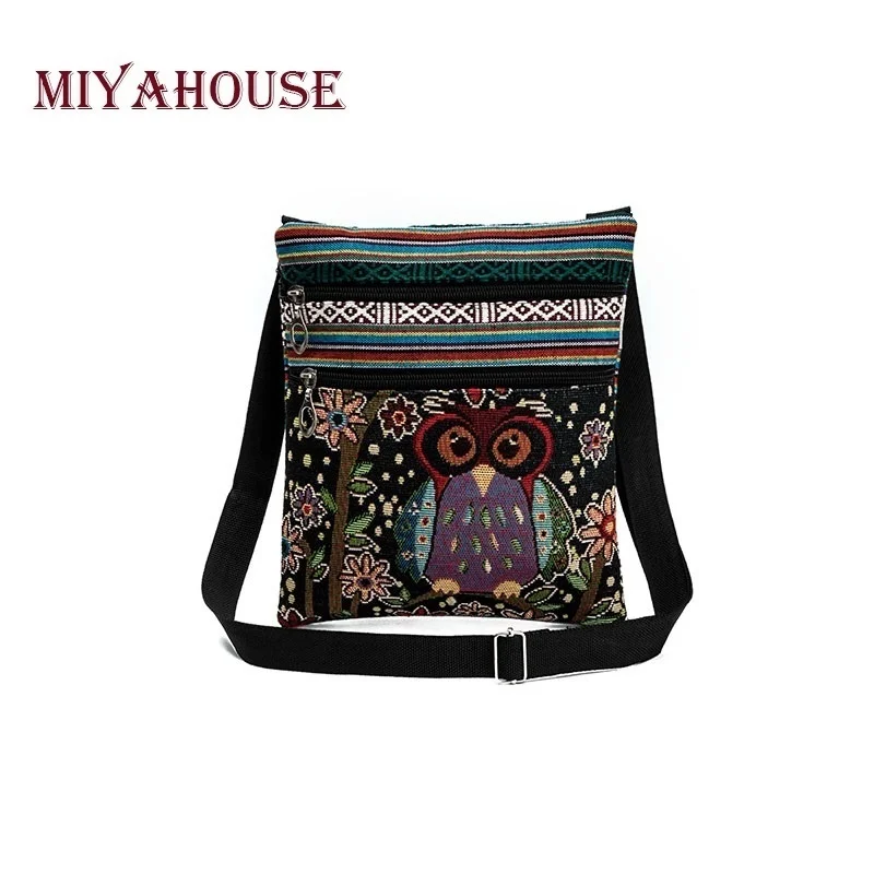 

2023 Casual Small Double Zipper Messenger Bag Women Cartoon Owl Printed Flap Bag Shoulder Bag Ladies