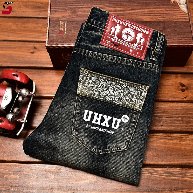 Высококачественные мужские джинсы 2024 осенняя мода с принтом стильные потертые