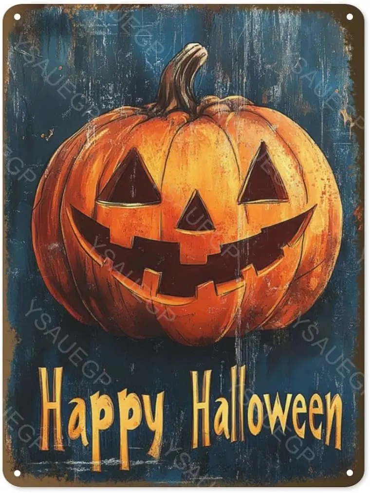 Vntge Hoween Tn Sgn Rustc Pumpkn Jck O Lntern Metl Wll Декор для дома Ktchen Porch Grden ndoor nd Outdoor Hlloween Decorto