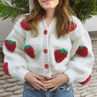 elegant strawberry decoration cardigan sweaters for women fashion single breasted loose v neck coat autumn clothing sweet y2k
